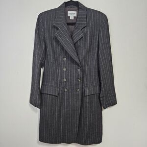 VTG Emanuel Ungaro Tailored Wool Double Breasted Blazer Dress 8 Grey Pinstripe
